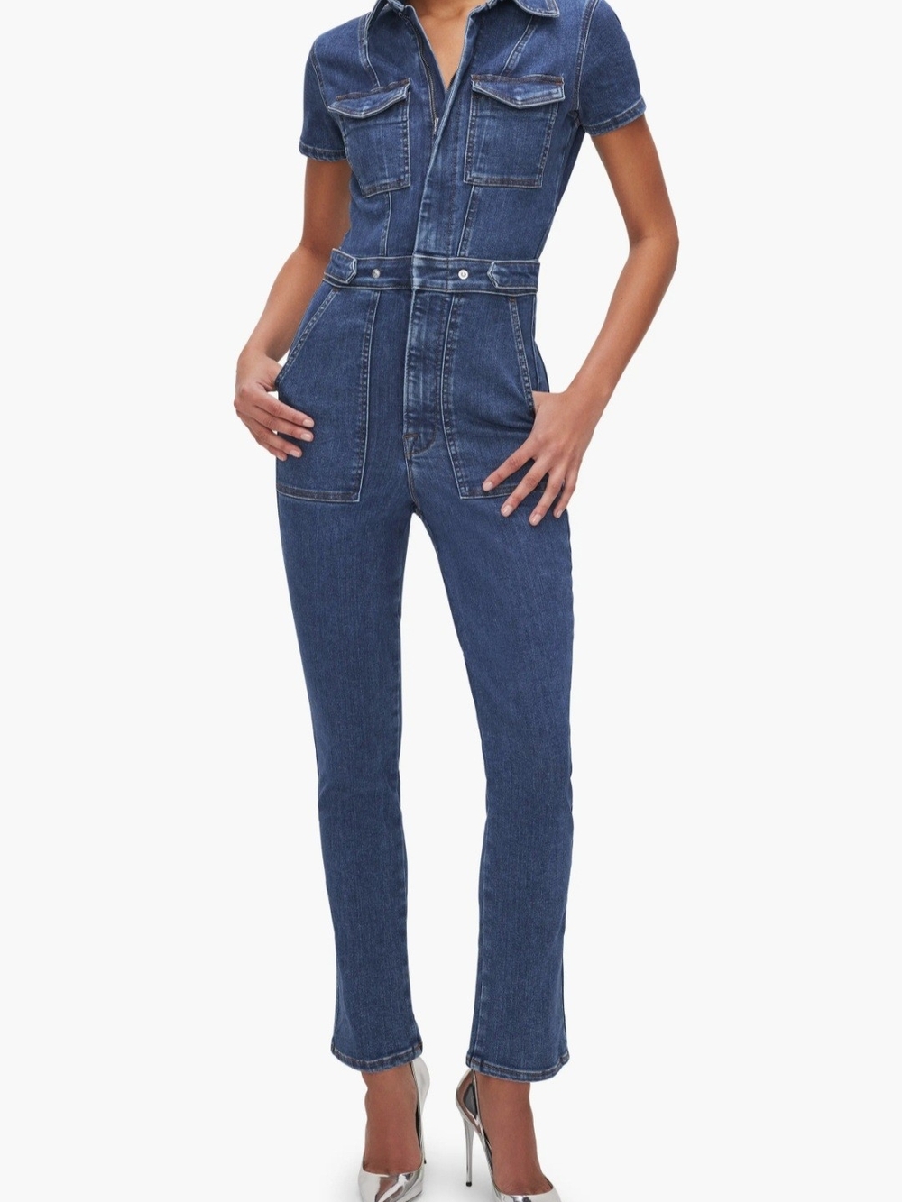 Good American NWT $199 Denim Utility Jumpsuit Indigo Wash Size Medium - Picture 2 of 12